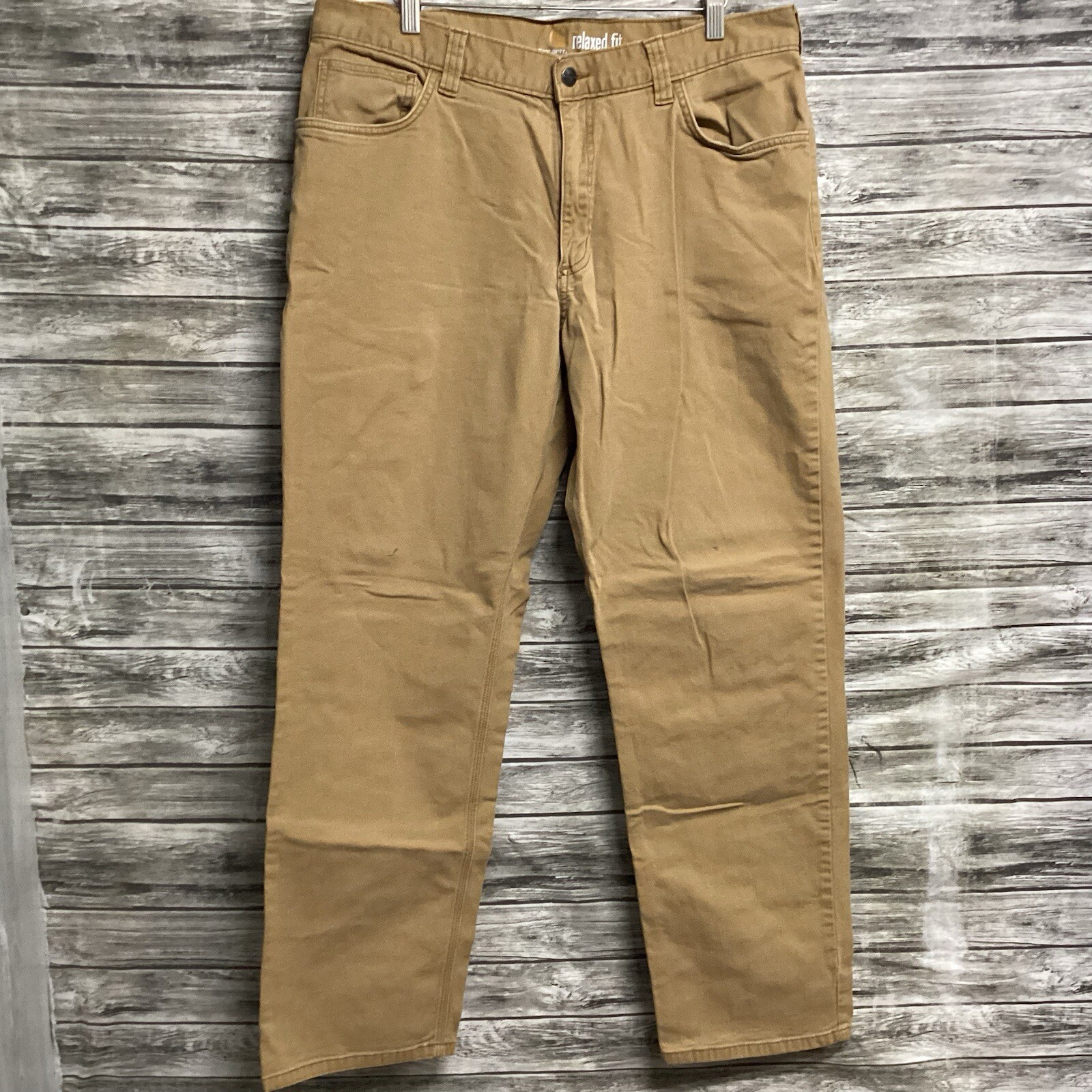 Carhartt Mens 36x32 Relaxed Fit Brown Canvas Work Pants for Outdoor Casual Wear