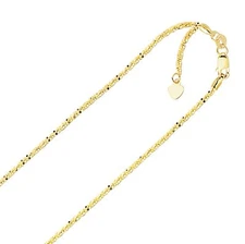 1.5mm Solid Adjustable Sparkle Twisted Rock Chain REAL 10K Yellow Gold Up To 22"