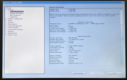 Dell Latitude E6500 15.4 Laptop Core 2 P9500 2GB 80GB HDD Boots/BIOS No OS H2640 - Picture 3 of 13