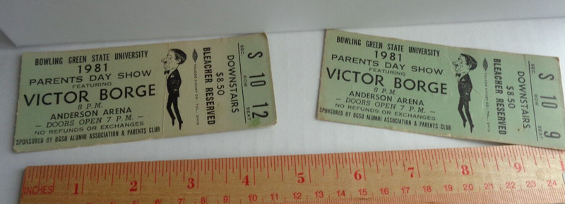 Ticket Stubs Vintage 1981 “Victor Borge” Bowling Green State University (lot of