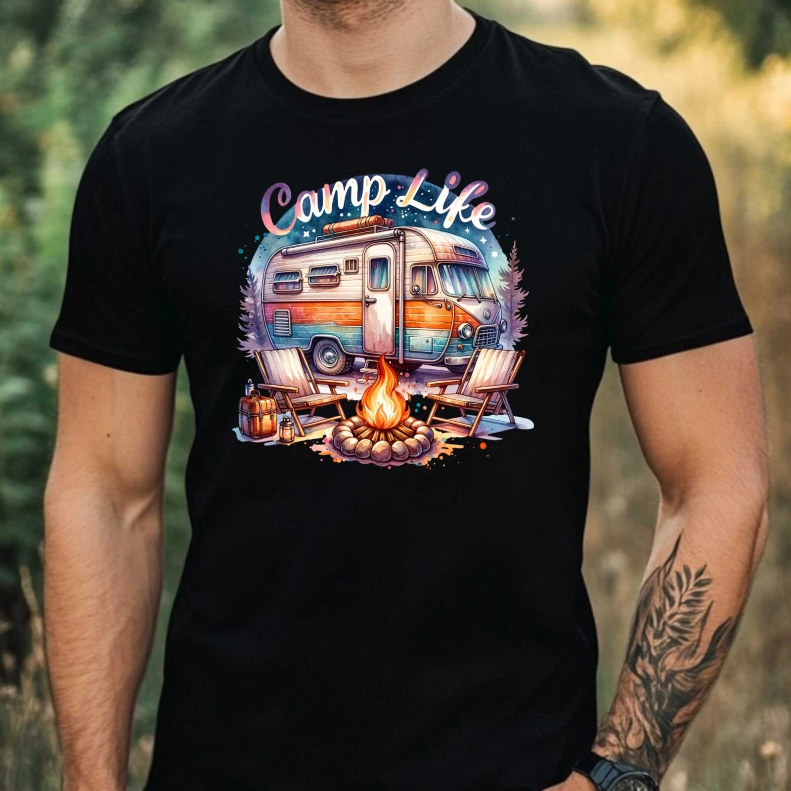 Mens Camping Theme Cotton T-Shirt Size XS to 5XL