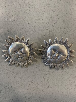 Large Sterling Silver (925) Sun Face Post Earrings 10.06 grams