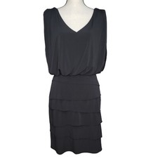 Cache S/L Dress Size 8 Draped V Neck Stretch LBD Layered Side Zip Lined