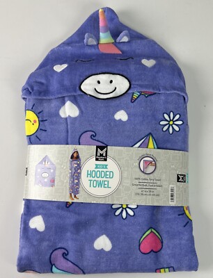 Members Mark Kids Unicorn Hooded Terry Towel Hand Pockets 100% Cotton Purple D32