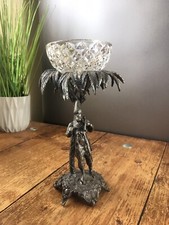 RARE ANTIQUE WALKER & HALL SILVER PLATED & GLASS ROBINSON CRUSOE SWEETMEATS DISH