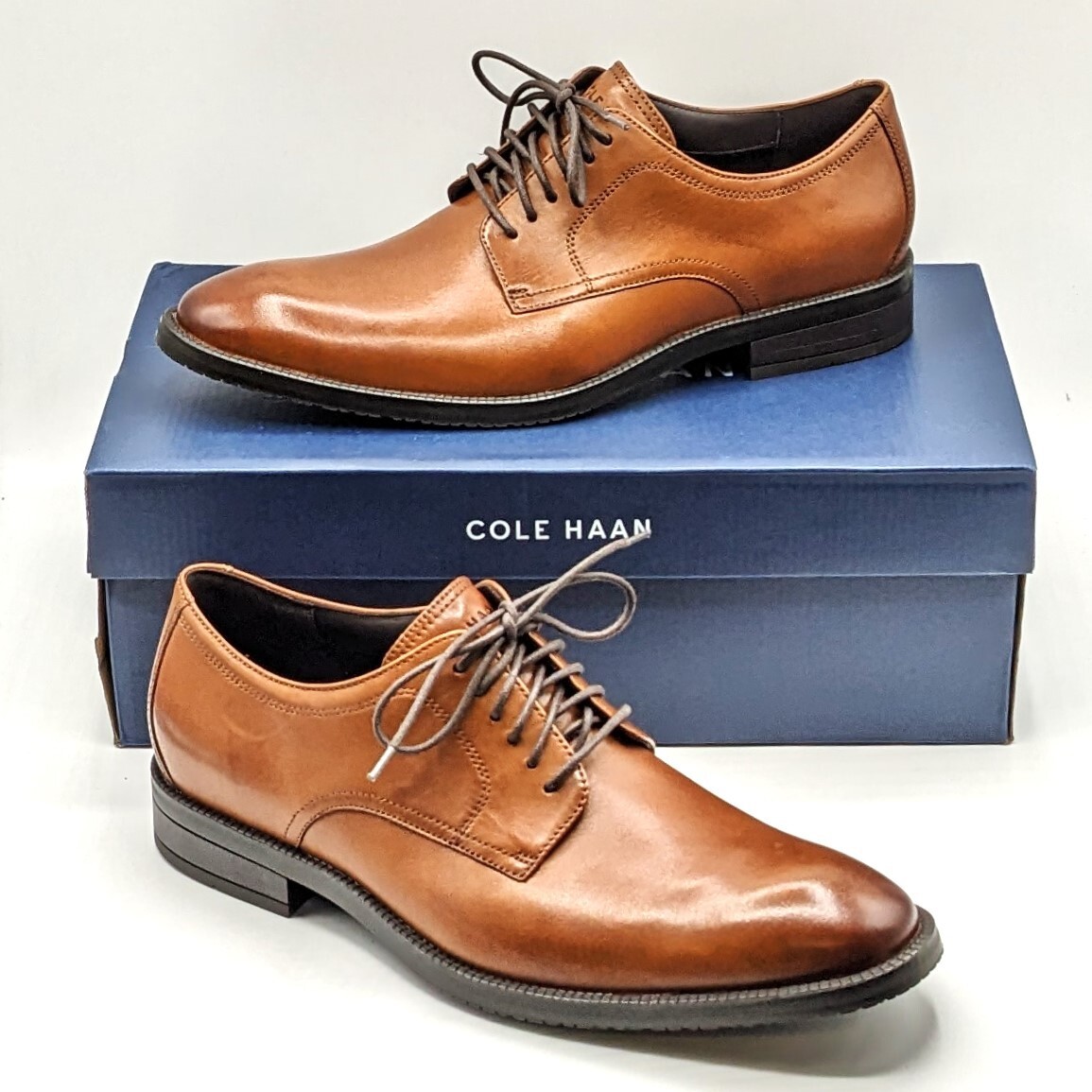 NEW COLE HAAN Men\'s Modern Essential British Tan Leather Plain Toe Oxfords SZ 8 Cole Haan Men main image 3