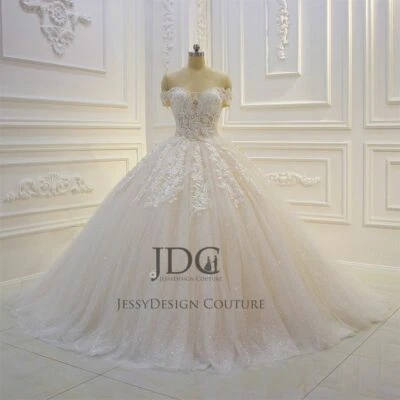 Glänzend Spitze Brautkleid Hochzeitskleid Off-Schulter Champagner 36 38 40 42 44 - Bild 1 von 4