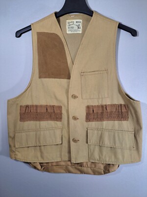 VTG Nesco Hunting Apparel Vest Birds w/Game Pouch 100% Cotton Made in Japan Sz L