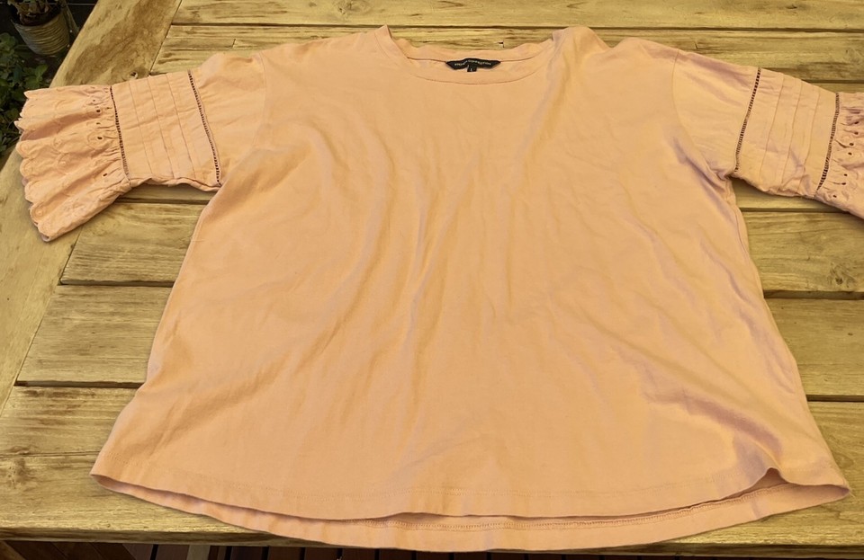 French Connection Pink Broderie Boxy Oversized Blouse Tunic Top T Tee Shirt L 14