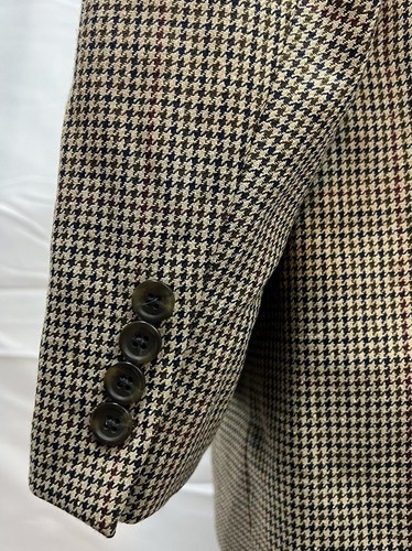 Chaps Ralph Lauren Men 44R Tan Houndstooth Silk/Wool Plaid Vintage Blazer Jacket - Picture 4 of 9