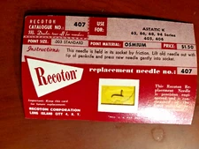 new NOS Recoton 407 Needle .003 STANDARD OSMIUM FITS ASTATIC