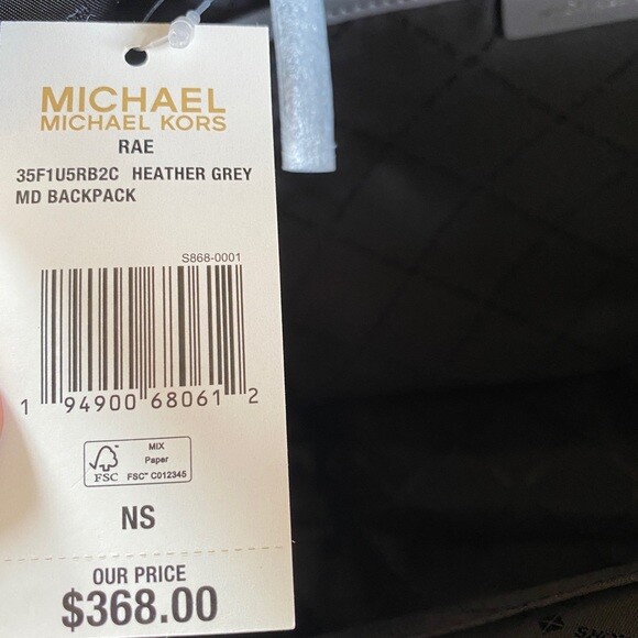 NWB Michael Kors Rae Medium Quilted Nylon Gray Backpack 35F1U5RB2C