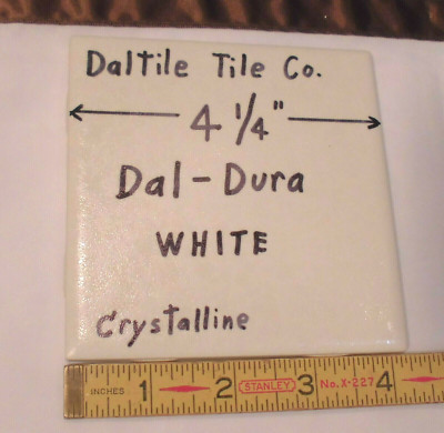 1 pc. *White* Ceramic Tile by Daltile 4-1/4'' Dal-Dura; Crystalline, Matte, New