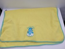 Care Bears Fleece Baby Blanket Bedtime Bear Sweet Dreams Yellow Blue Vtg 30 X 40