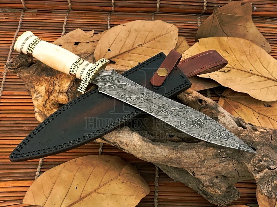 HUNTEX Handmade Damascus Blade, Camel Bone Handle, 380mm Long Exotic Boot Dagger - Image 2 of 4