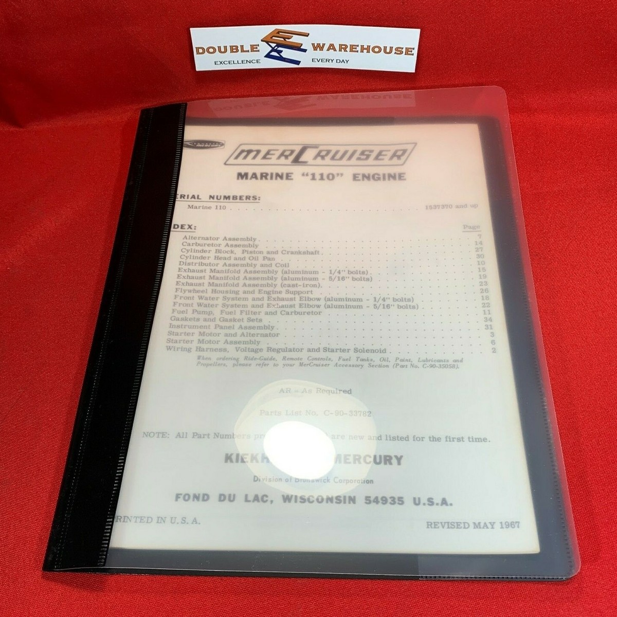 Vintage May 1967 Mercury MerCruiser Marine 110 Engine Parts Manual