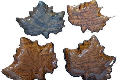 Glass Leaf Shape Dishes 7'' Set Of 4 