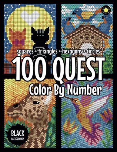 100 QUEST Color by Number: Squares + Triangles + Hexagons + Circles (BLACK Backg - Picture 10 of 13