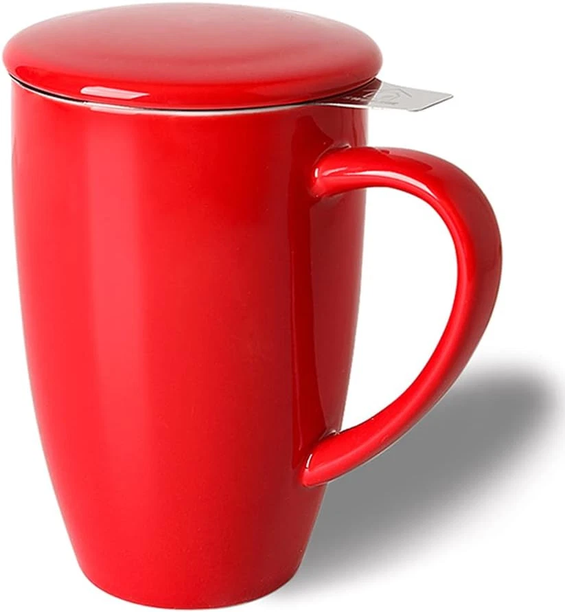 Sweejar Porcelain Tea Infuser Cup with Lid, 16 Oz Tea Cup with Strainers