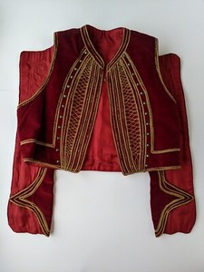 Efe Zeybek Turkish Cepken Traditional Vest Ottoman Red Velvet Gold Embroidery 