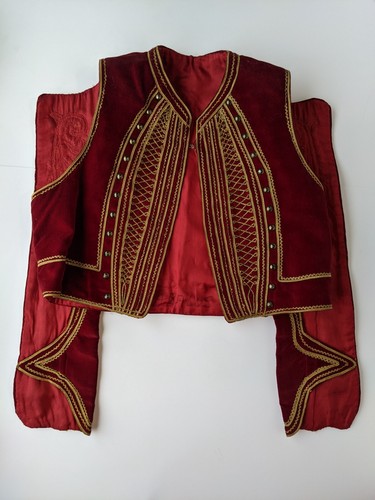 Efe Zeybek Turkish Cepken Traditional Vest Ottoman Red Velvet Gold Embroidery 