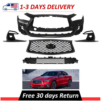 Front Bumper Grille Set For 2014-2017 Infiniti Q50 - Honeycomb Style Fog Light/DRL Panel-1028276