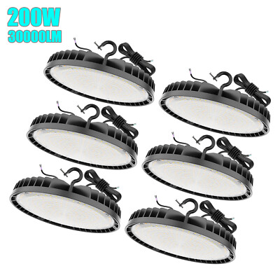 6 Pack 200W 30000LM LED High Bay Shop Light Commercial Warehouse Gym Lighting UL