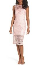 TADASHI SHOJI Rose Quartz Pink Tassel Embroidered Lace Cocktail Dress 2 US = XS