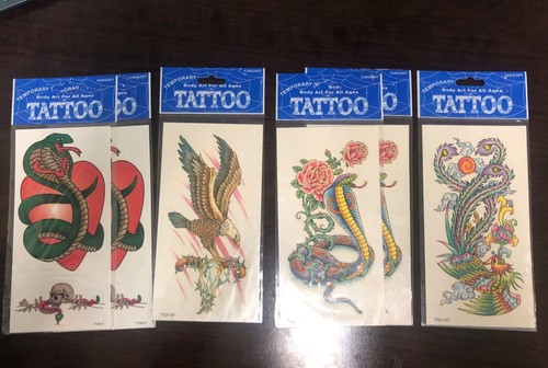 Lot Of 6 Vintage Large Temporary Tattoos 7” Snakes, Serpant, Bird, Eagle, Hawk - Picture 2 of 9