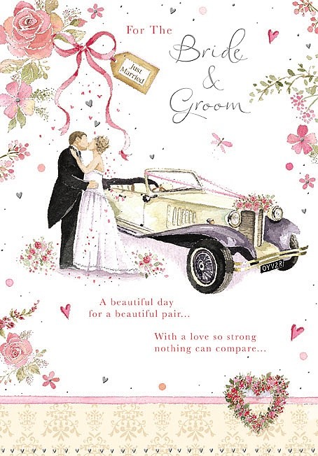 For The Bride & Groom Just Married Wedding Day Card & Envelope 9 x 6 inch