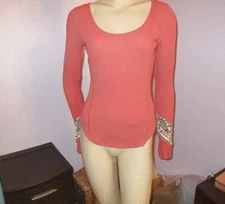 We The Free People Synergy Thermal Top Size S Crochet Cuff Waffle Knit Boho