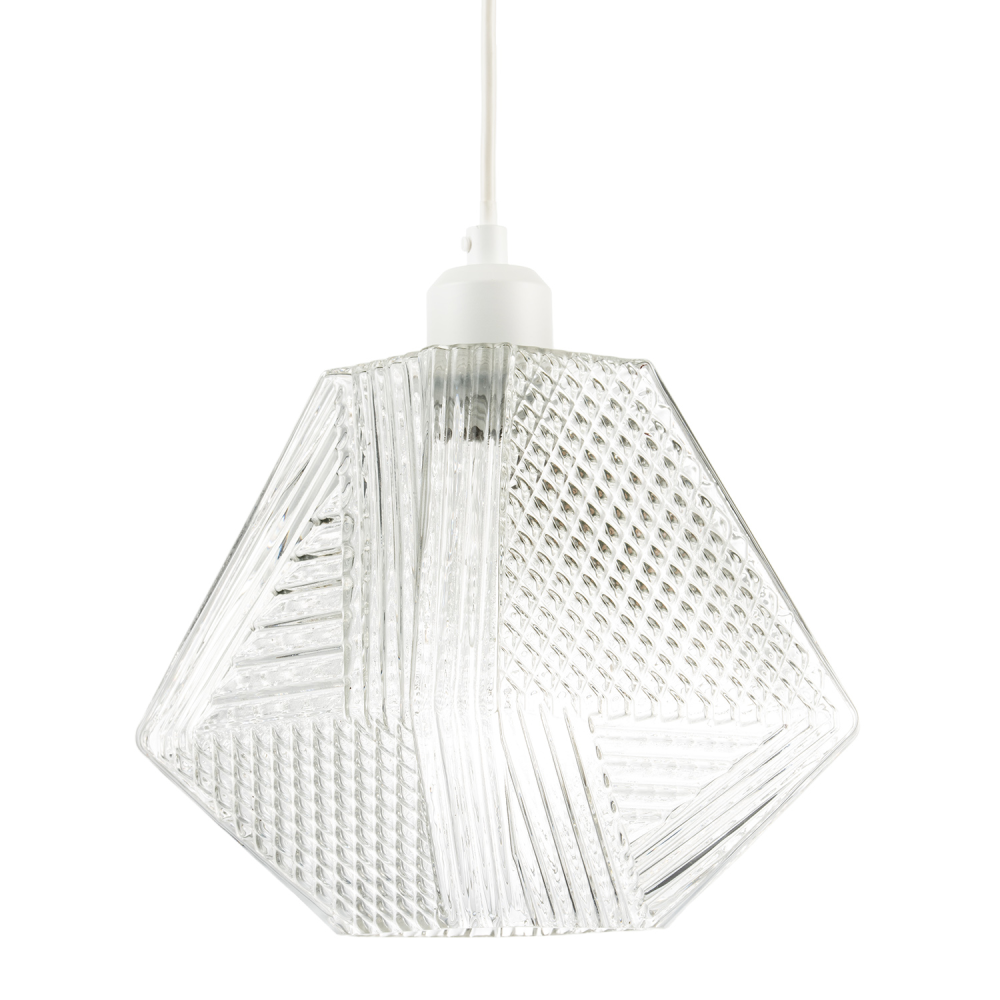 Moulded Clear Glass Pendant Light Shade with Dimples and Etched Lines by Happ...