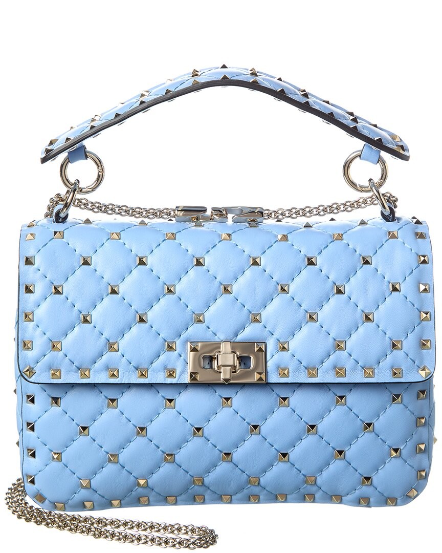 Женская кожаная сумка через плечо Valentino Rockstud Spike Medium синего цвета