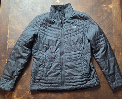 North Face Puffer Jacket Womens Medium Black Double Sided Reversible Fleece