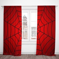 Red Spider Web Curtains Cartoon Kids Nursery Bedroom Living Room Decoration