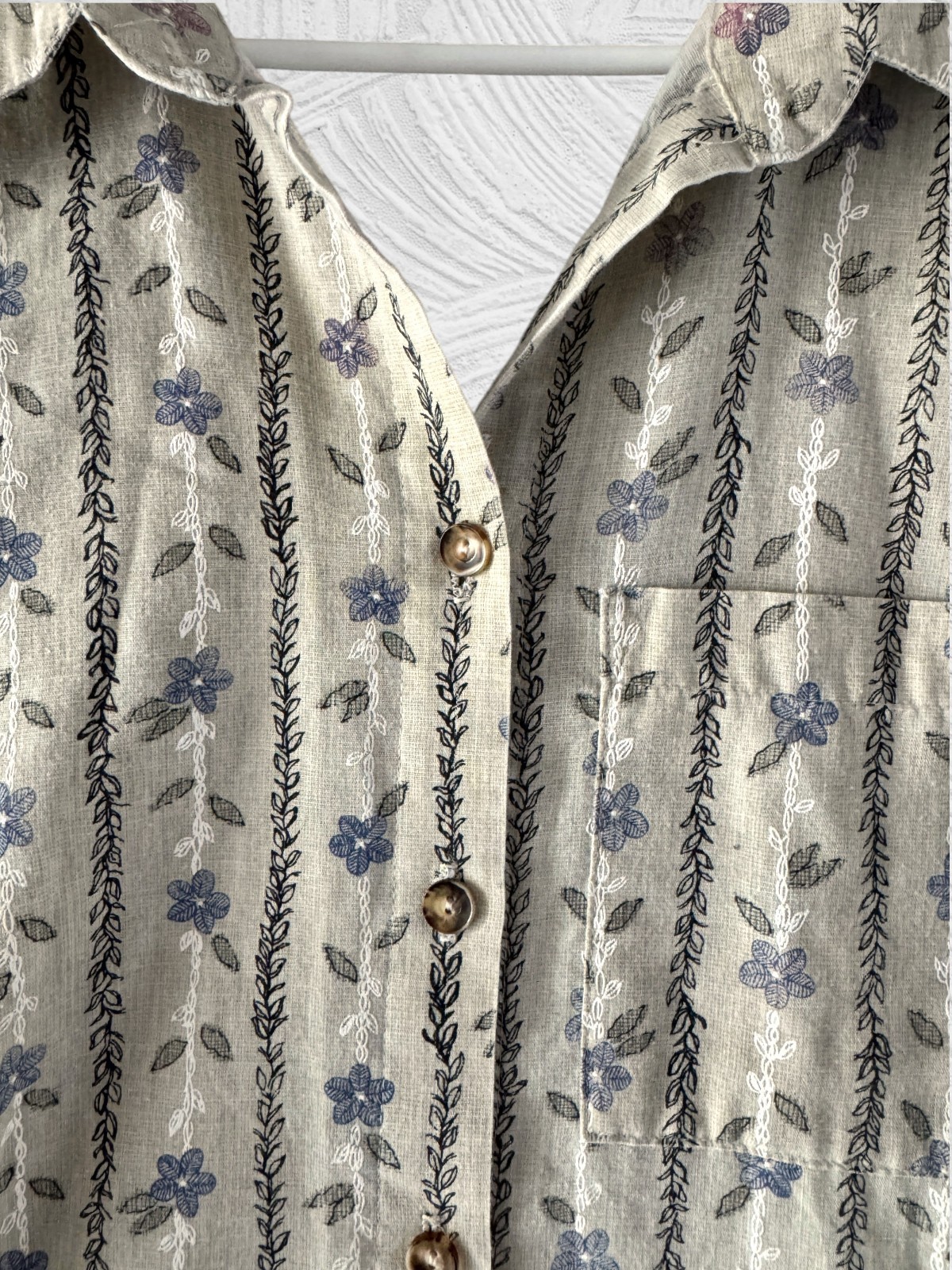 Vintage Paradise Bay Women 2X Floral Stripe Button Up Shirt Lightweight Boho