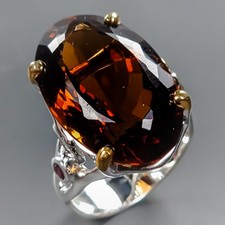 Vintage 32 ct Natural Cognac Quartz Ring 925 Sterling Silver Size 7.5 /R431602