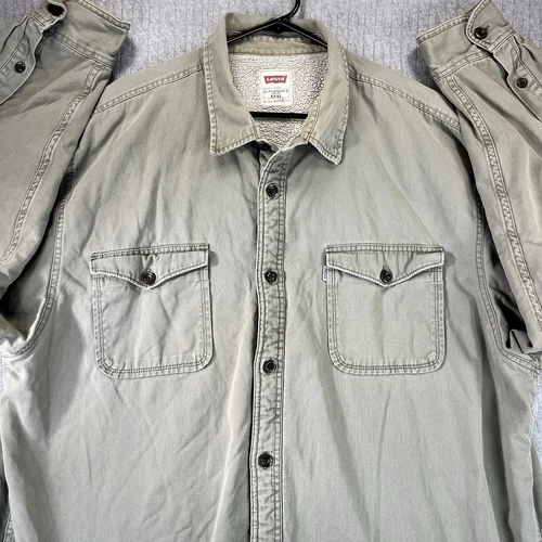 OFF WHITE Levi’s Sherpa Vintage Uomo (XXXL) Giacca Pile Pesante Tela Beige Bianco