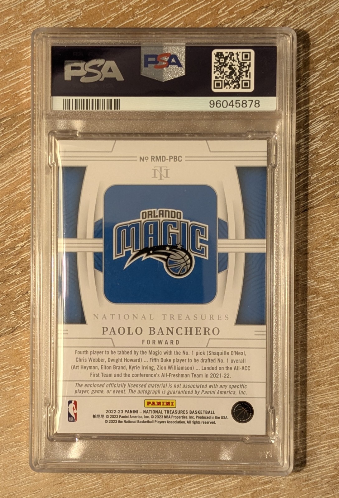 2022 National Treasures Paolo Banchero Rookie Patch Auto /99 #PBC PSA 9 AUTO 9 view 2