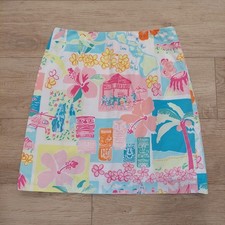 Lilly Pulitzer White Label Vintage Skirt Hawaiian Mai Tai Print Size 6 Patchwork