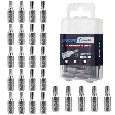 T25 Screwdriver Bit Set, Torx Bits T25, 1/4'' Hexagon Bit (Length: 1'', 25 Pack)