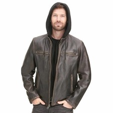Vintage Black Faux Leather Moto Biker Motorcycle Jacket Lining Men's Size L