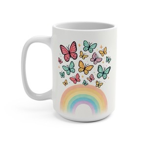 Inspirational “ You Are Loved” 15oz Ceramic Mug Rainbow And Butterflies Gift