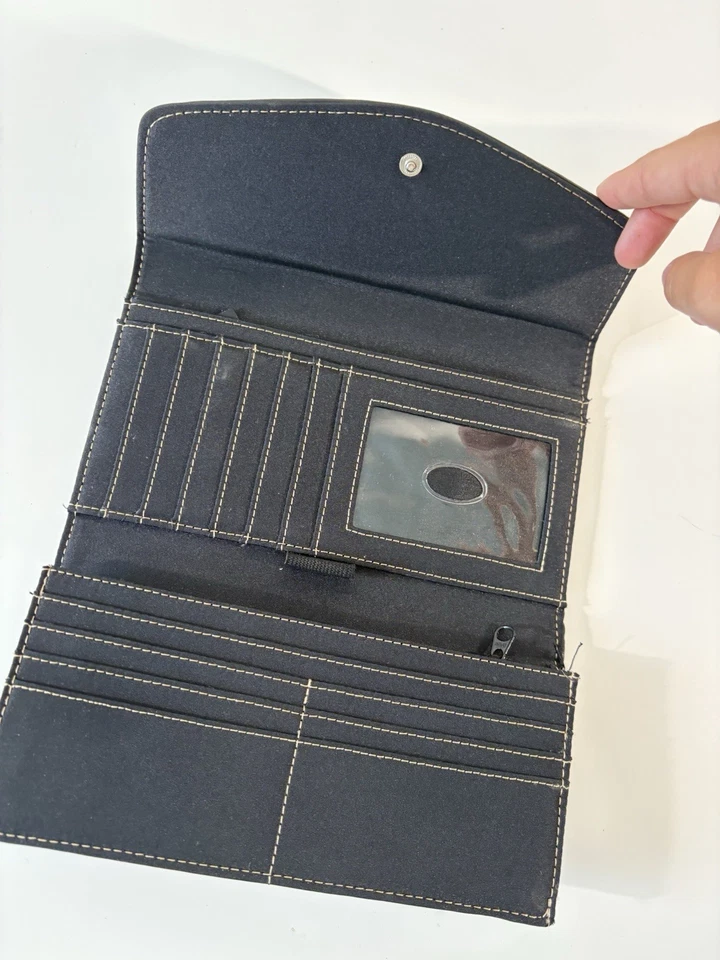 Liz Claiborne Wallet,Snap Flap,Black Fabric w/Logo,Gold Tone...Easy To Clean EUC - Image 3 of 4