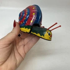 Vintage 1950s KKS Japan Tin Litho Snail Friction Toy As Is Colorful