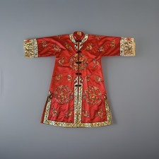 Vintage ESME Chinese Silk Blend Red Embroidered Robe Long Kimono Sz L 1950s-60