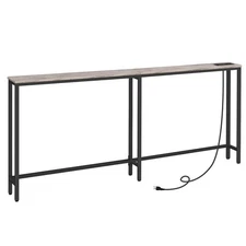 70.9" Narrow Console Table with Charging Station, 5.9" Sofa Table with 2 Powe...