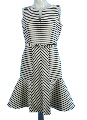 CH Carolina Herrera Tulpenkleid elfenbein gestreift Baumwolle Gr. UK 10 Smart Occasion