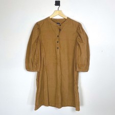 GAP Corduroy Button Up Dress Long Sleeve Pockets Brown Size Medium Puff Sleeve