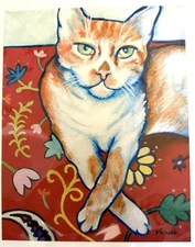 Original Painting ART PRINT Red Tabby Cat Impressionist Signed Animals Wall Art